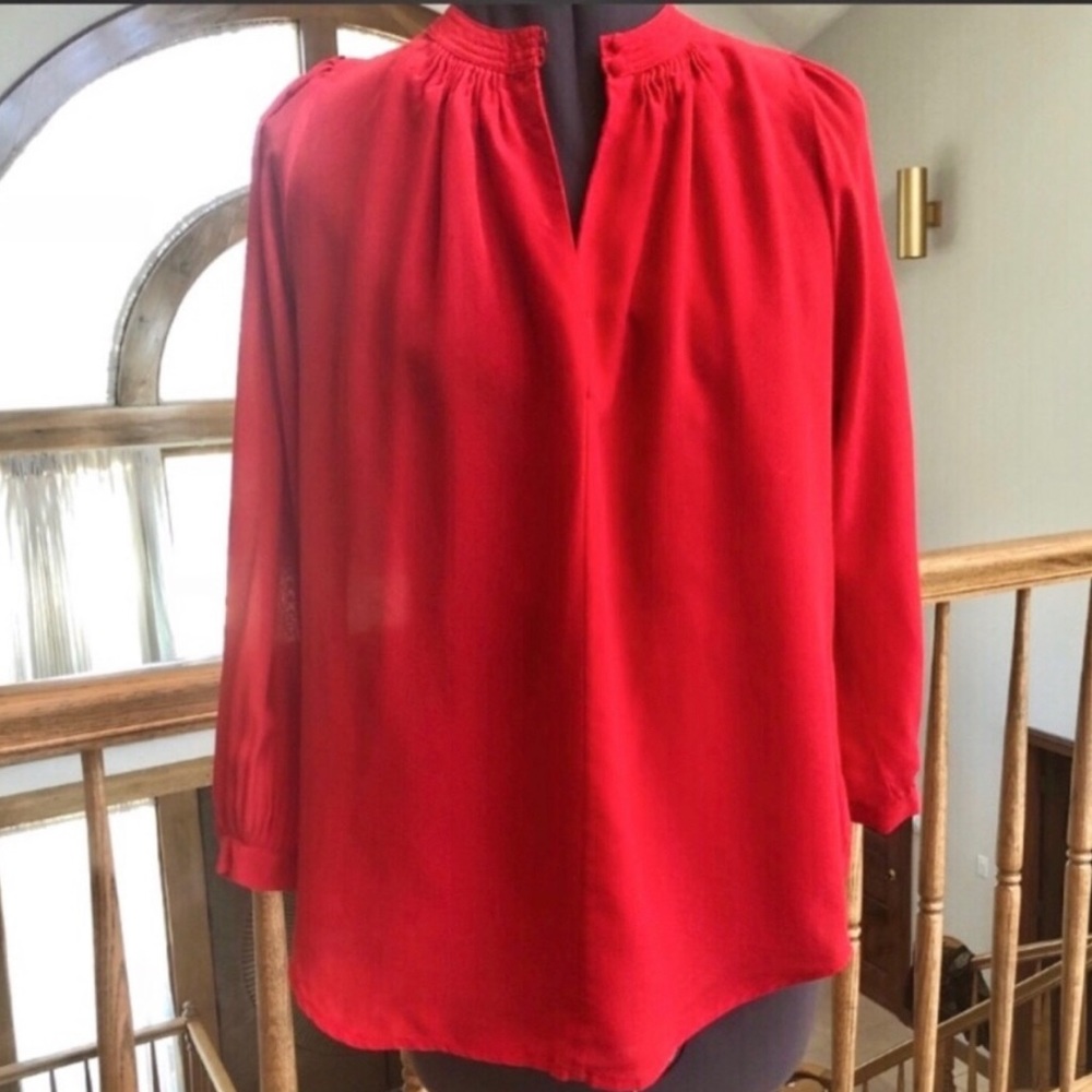 Madewell 100% Silk Red V-Neck Long Sleeve Blouse Size Small